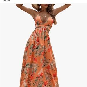 Tropical Cutout Maxi Beach or Luau Dress - Orange Floral
